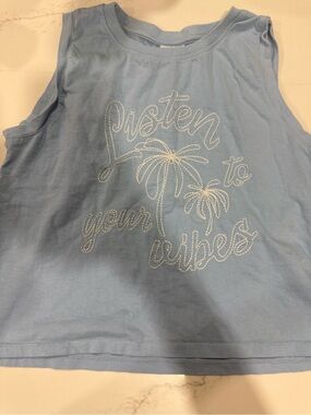 Zara Light Blue Graphic Tank Top - Listen to Your Vibes